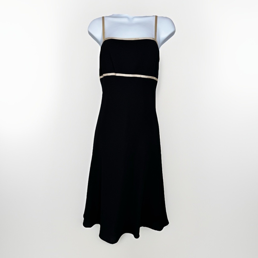 Maggy London 90s Midi Cocktail Dress 4 Black Spaghetti‎ Strap Minimalist Goth